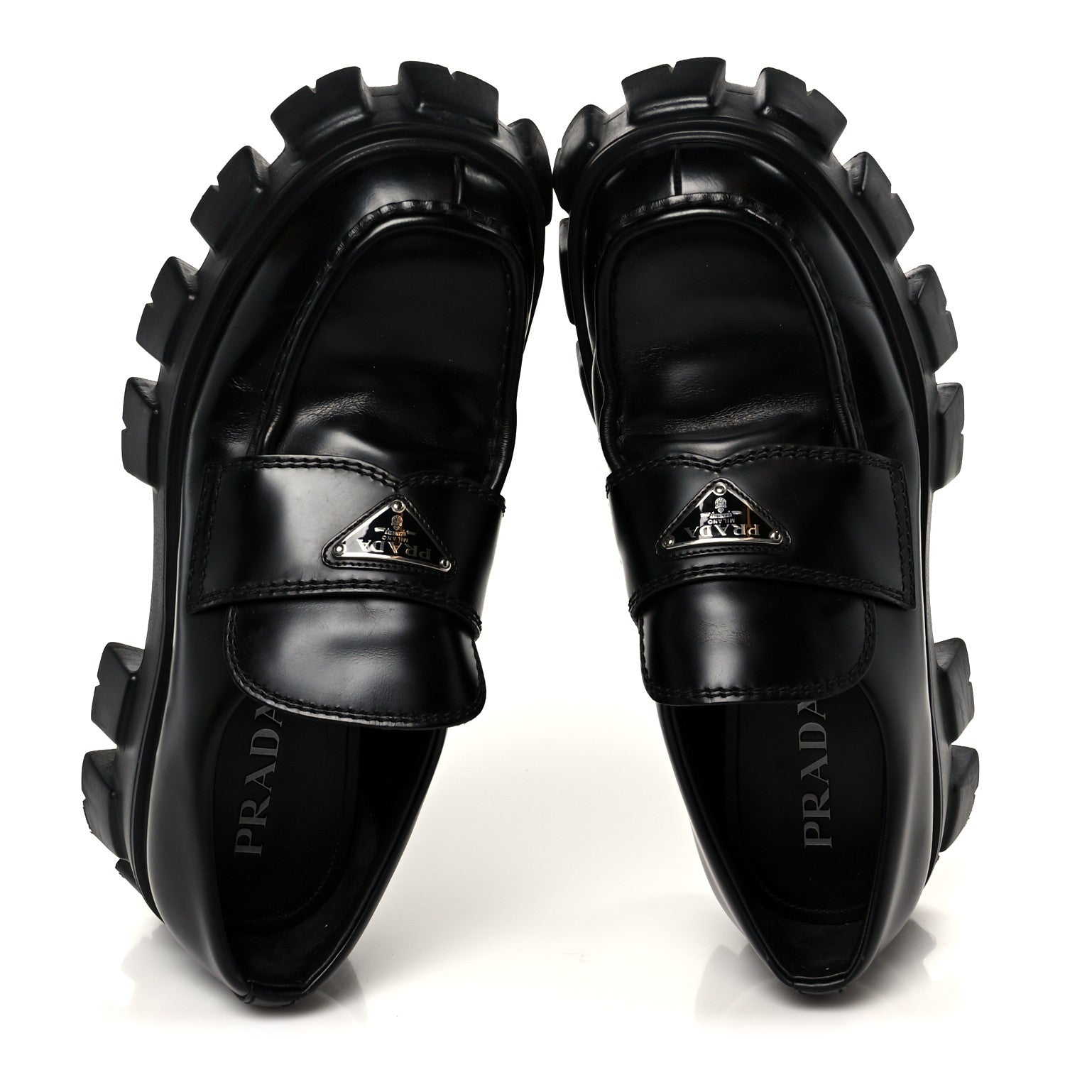 Prada Spazzolato Rois Metal Triangle Logo Mens Monolith 60mm Loafers 8.5 Black 2 of 10