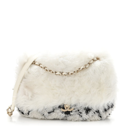 Chanel Wool Shearling Sheepskin Zip Around Flap Black Ecru 1 of 11