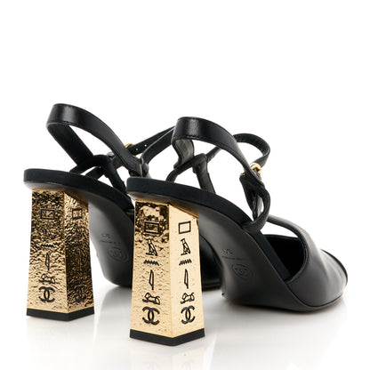 Chanel Lambskin Egyptian Hieroglyph Ankle Strap Pumps 39 Black 5 of 10