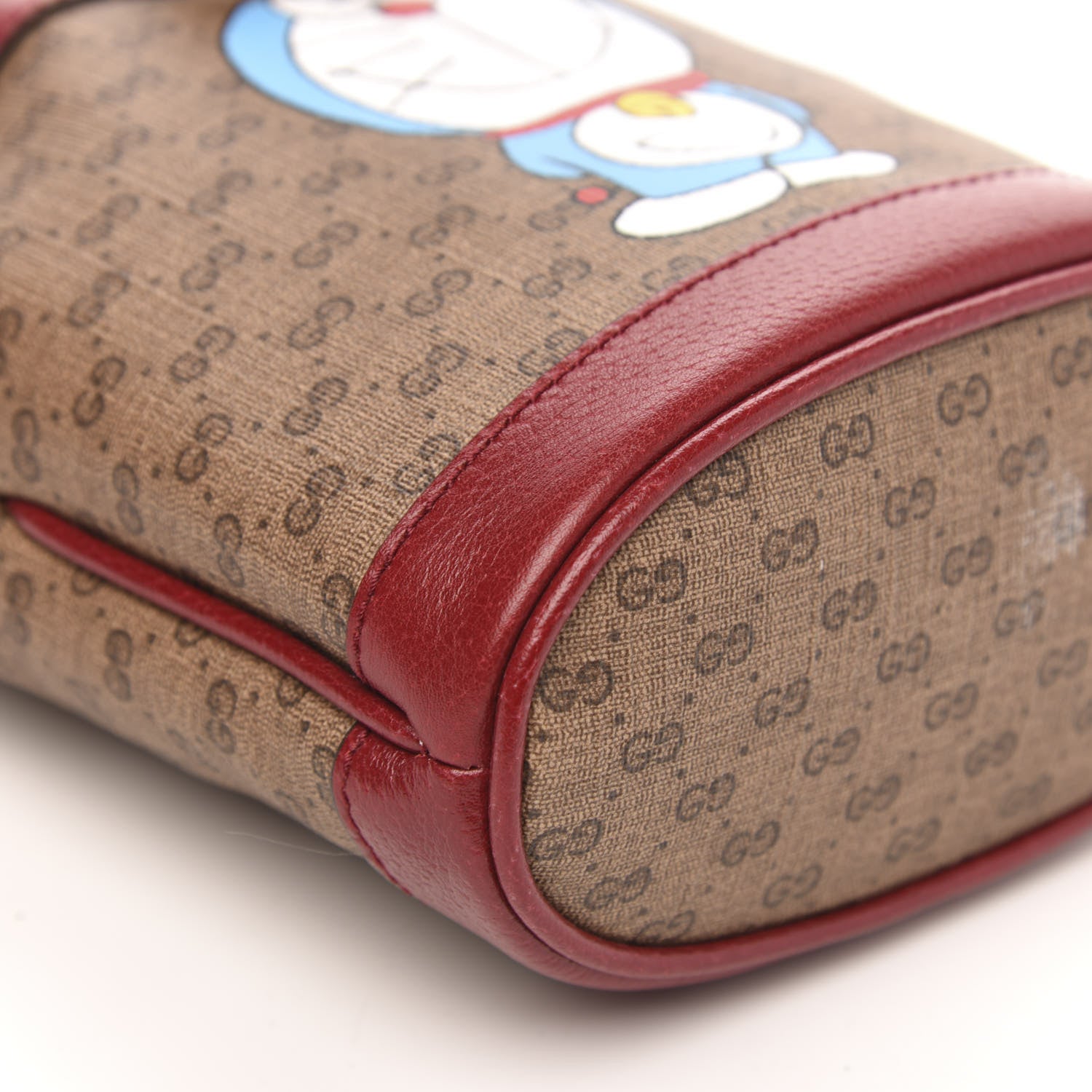 Gucci X DORAEMON Mini Vintage GG Supreme Monogram Textured Dollar Calfskin Mini Bucket Bag Beige Ebony Multicolor New Cherry Red 8 of 12