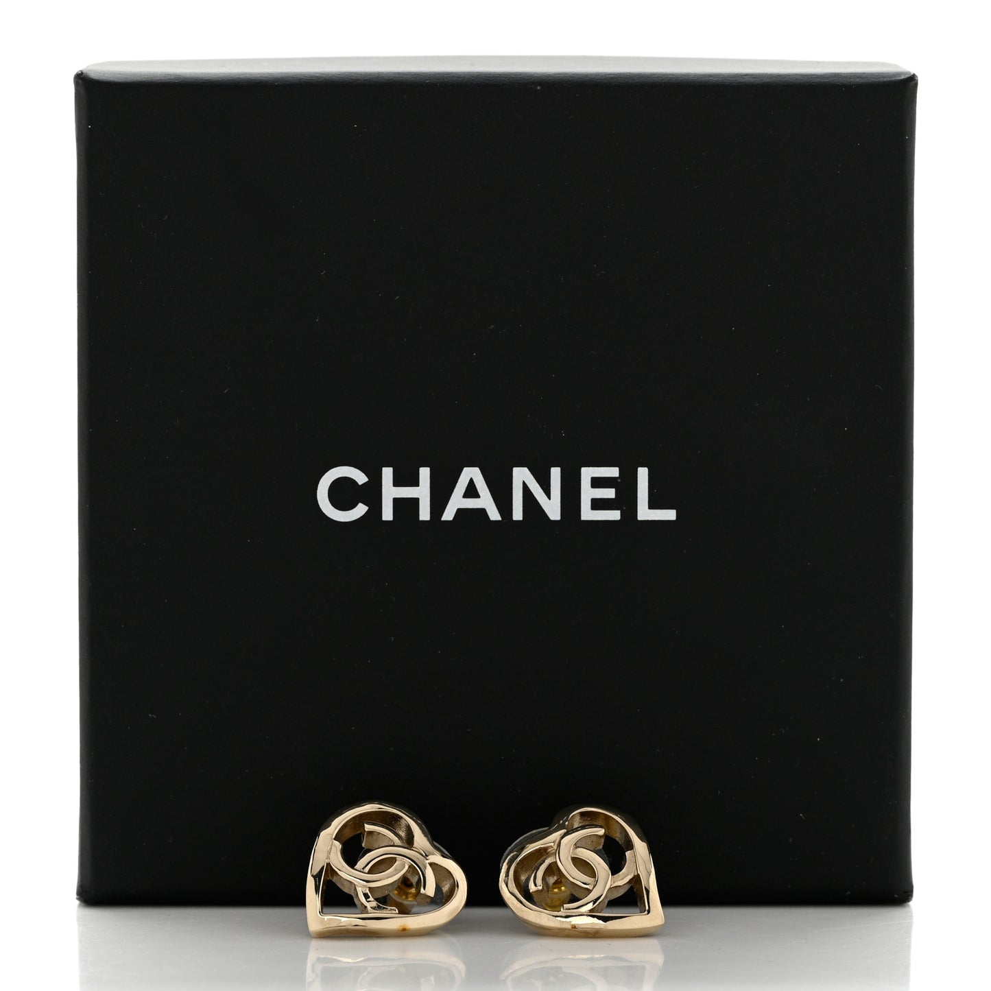Metal CC Heart Coco In Love Earrings Gold