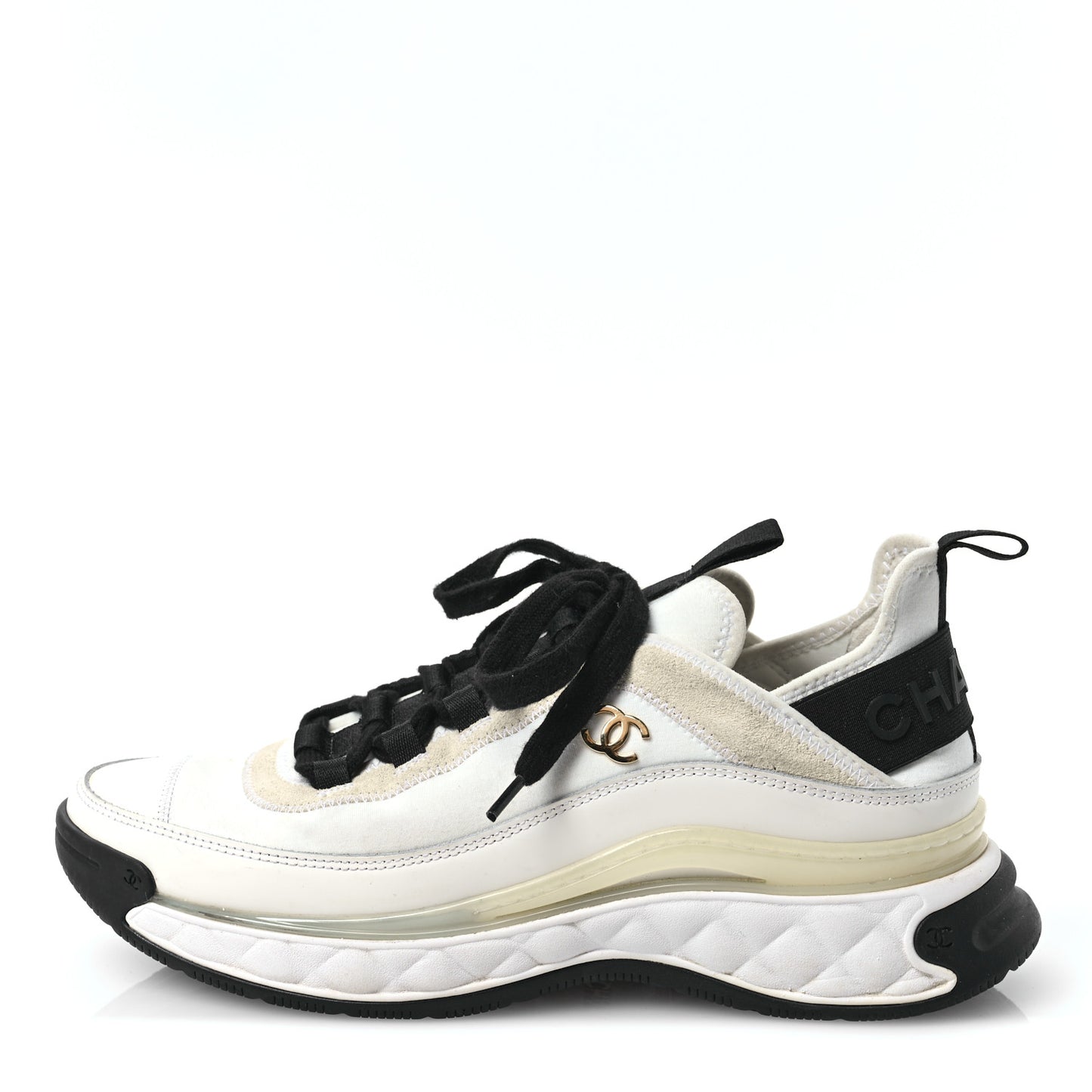 Velvet Calfskin Mixed Fibers CC Sneakers 39.5 Ivory Black