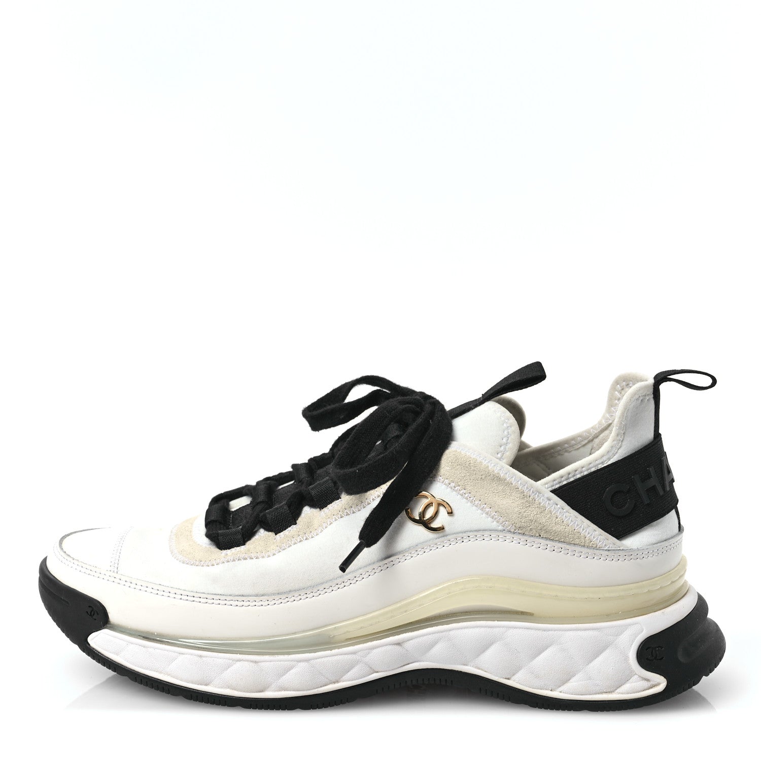 Chanel Velvet Calfskin Mixed Fibers CC Sneakers 39.5 Ivory Black 1 of 8