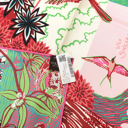 Hermes Silk Wild Singapore Scarf 90 Rose Vert Bordeaux 3 of 3