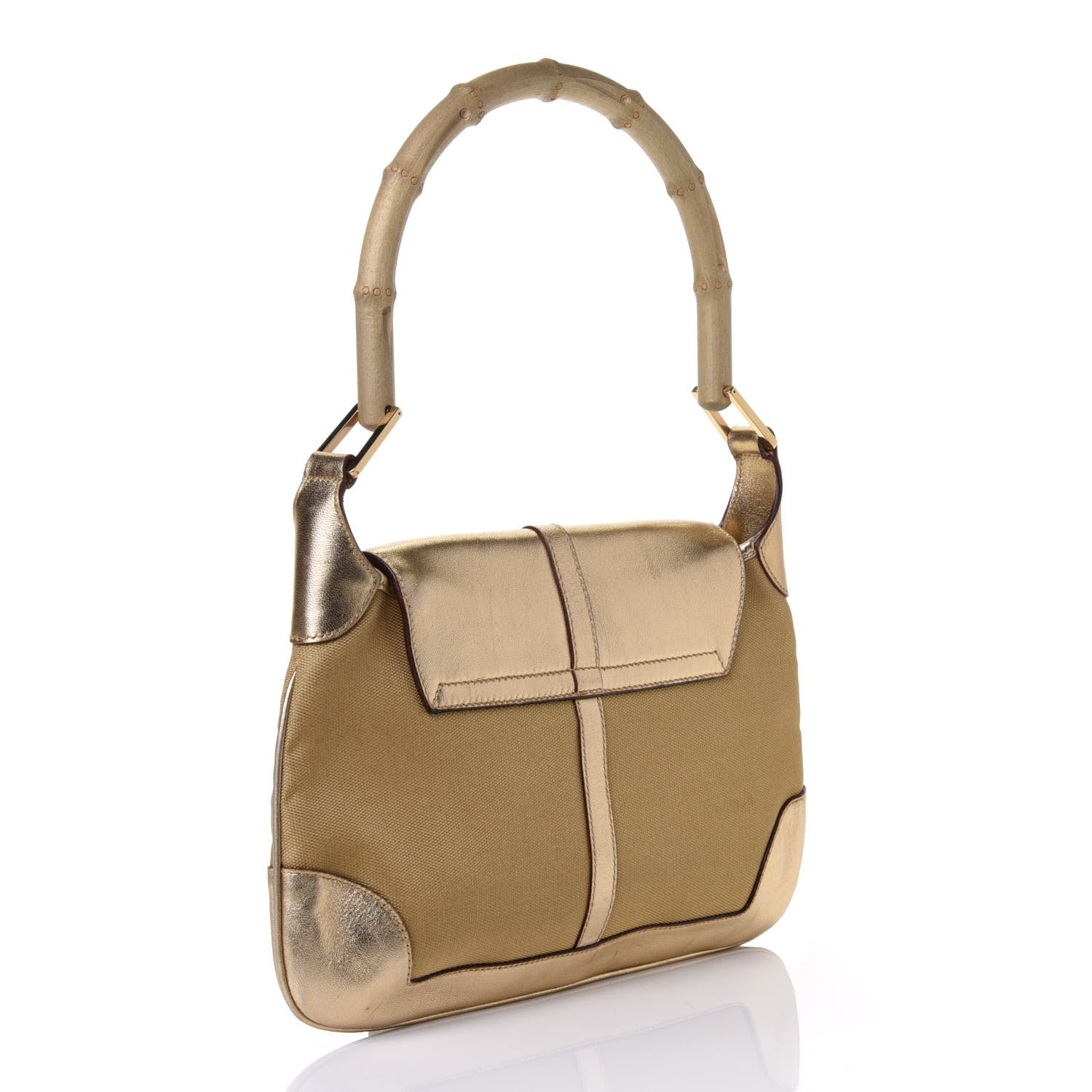 Gucci Metallic Calfskin Bamboo Handle Jackie O Hobo Gold 2 of 4