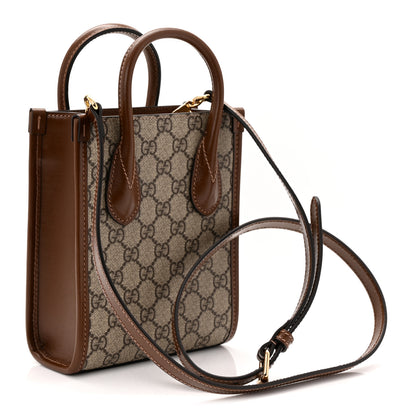 Gucci GG Supreme Monogram Azalea Calfskin Mini Retro Interlocking G Tote Bag Beige Ebony Brown Sugar 3 of 11