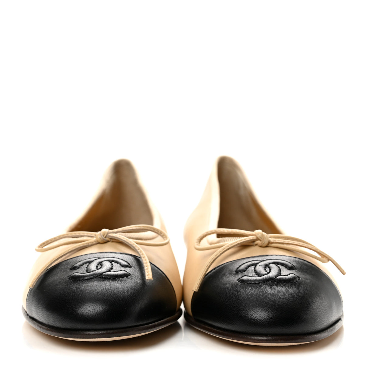 Lambskin Cap Toe CC Ballerina Flats 37 Beige Black