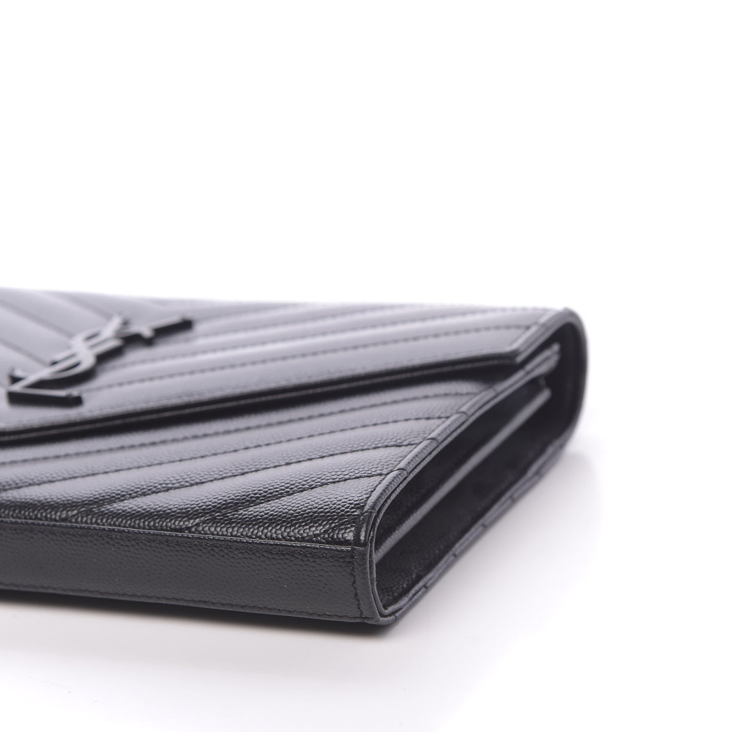 Saint Laurent Grain De Poudre Matelasse Chevron Monogram Chain Wallet Black 9 of 10