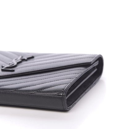 Saint Laurent Grain De Poudre Matelasse Chevron Monogram Chain Wallet Black 9 of 10