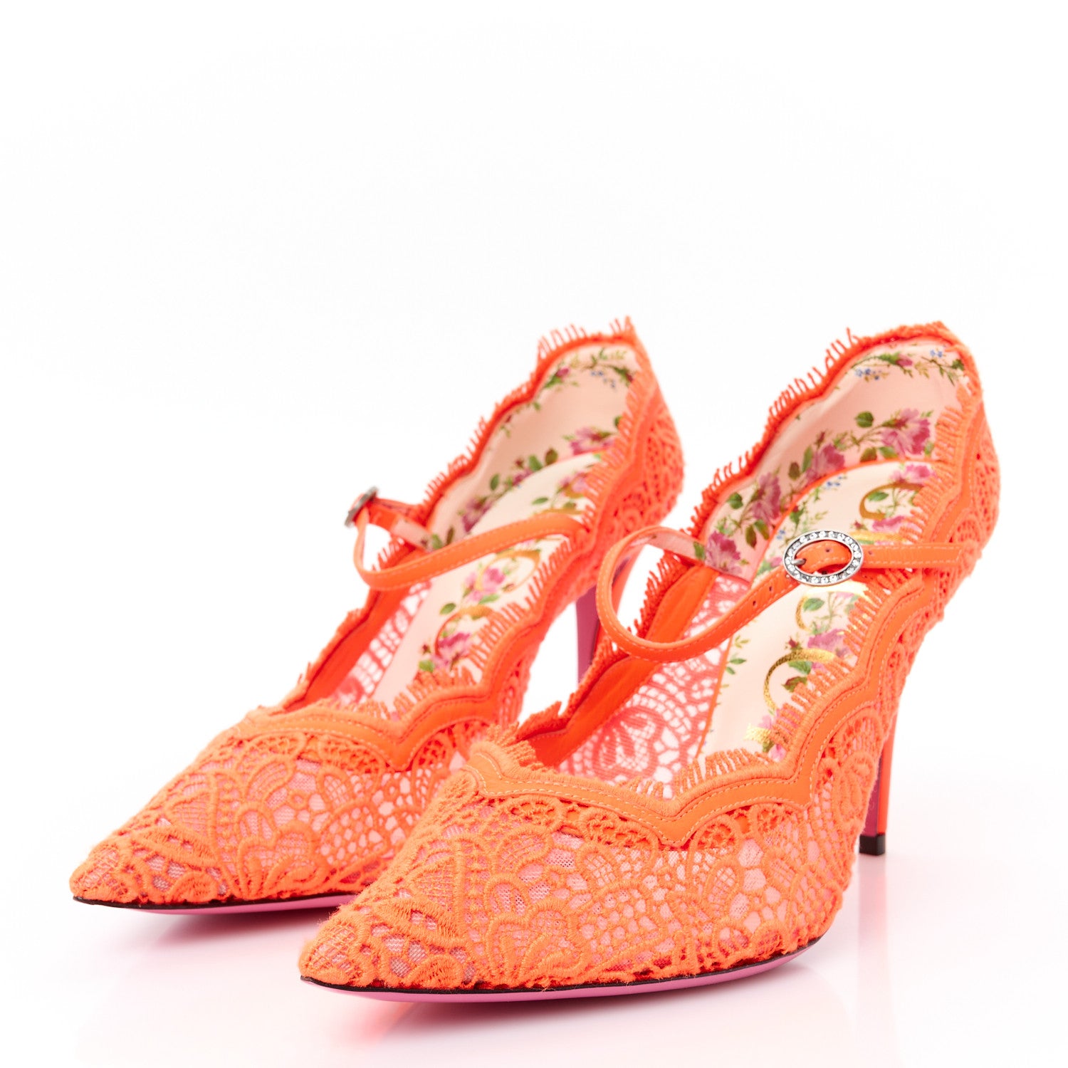 Gucci Lace Pizzo Venice Pumps 38.5 Orange Fluo 4 of 9