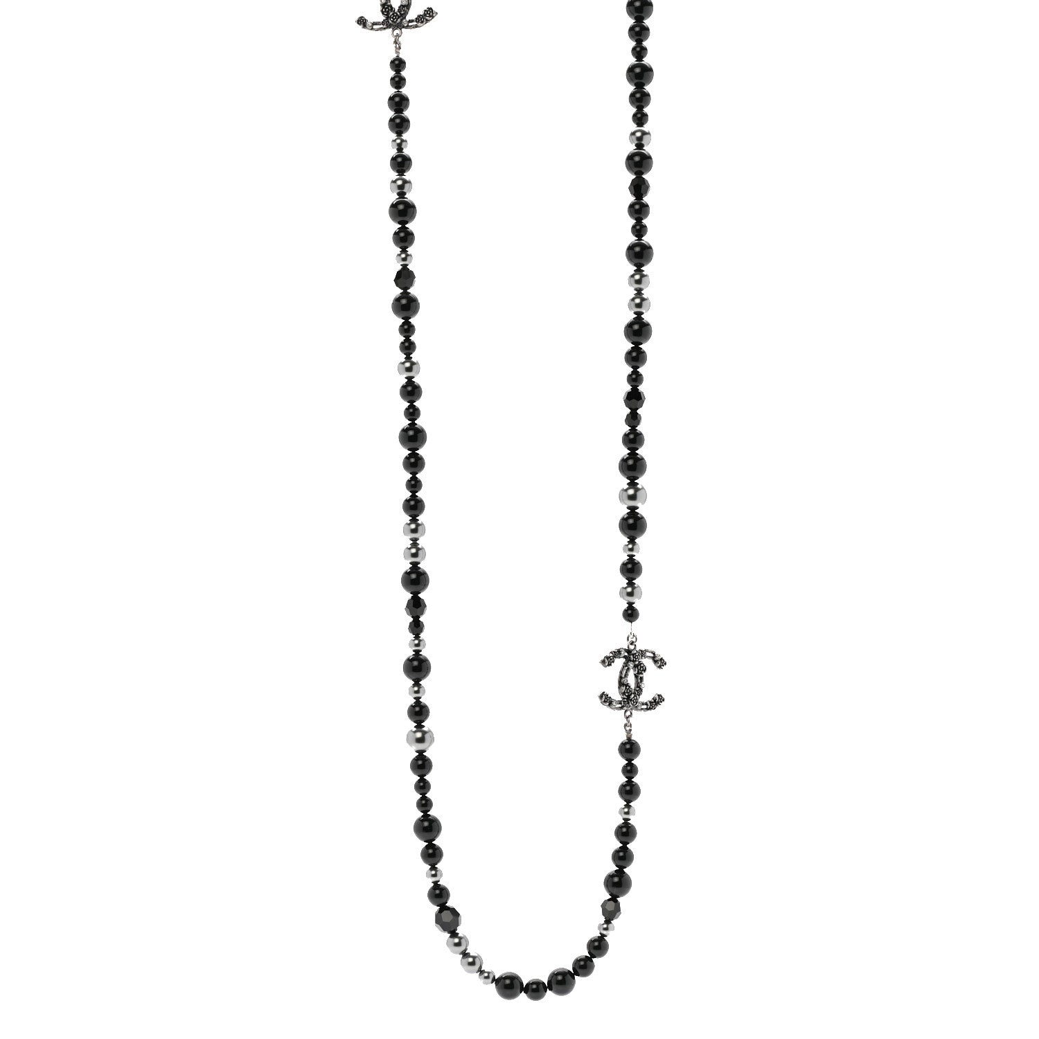 Chanel Pearl Crystal CC Camellia Necklace Ruthenium Black 1 of 6