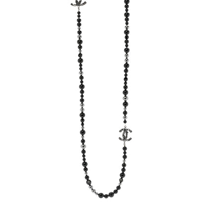 Chanel Pearl Crystal CC Camellia Necklace Ruthenium Black 1 of 6