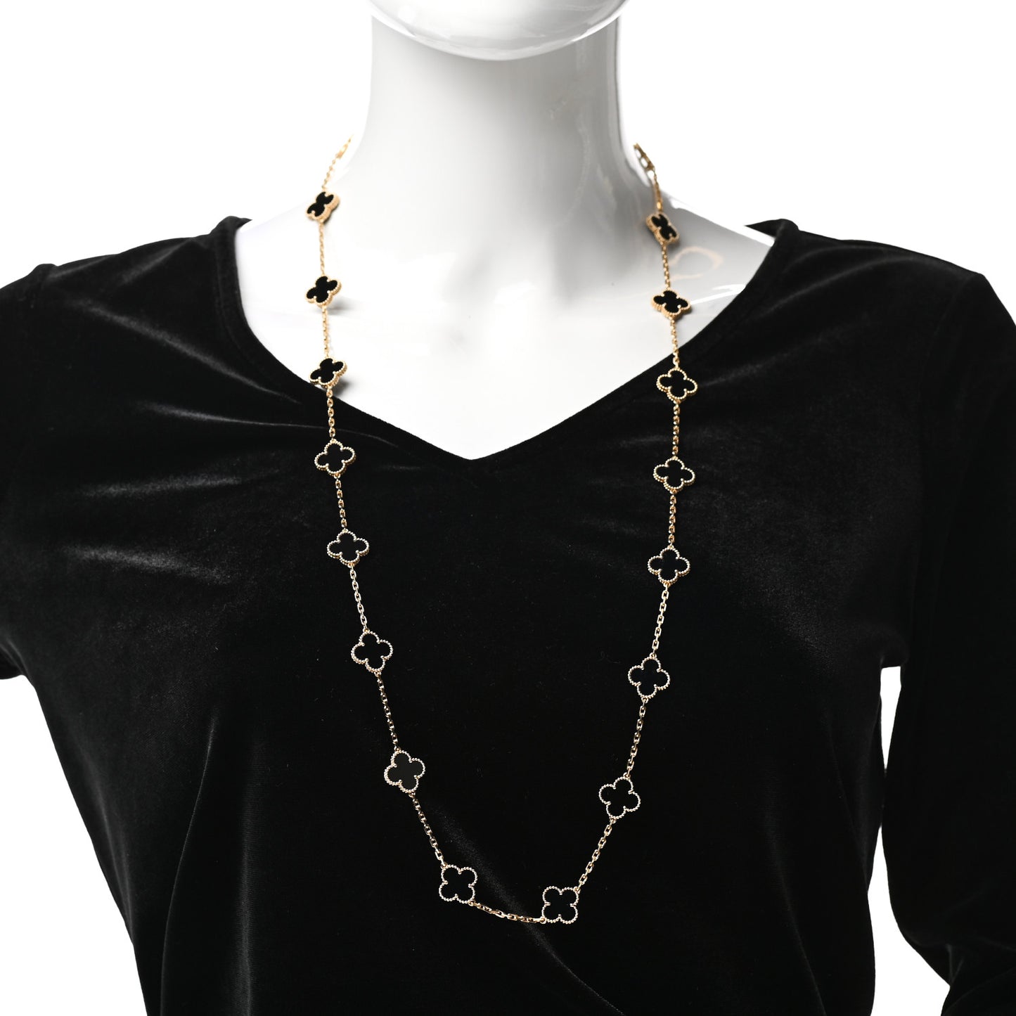 18K Yellow Gold Black Onyx 20 Motifs Vintage Alhambra Necklace