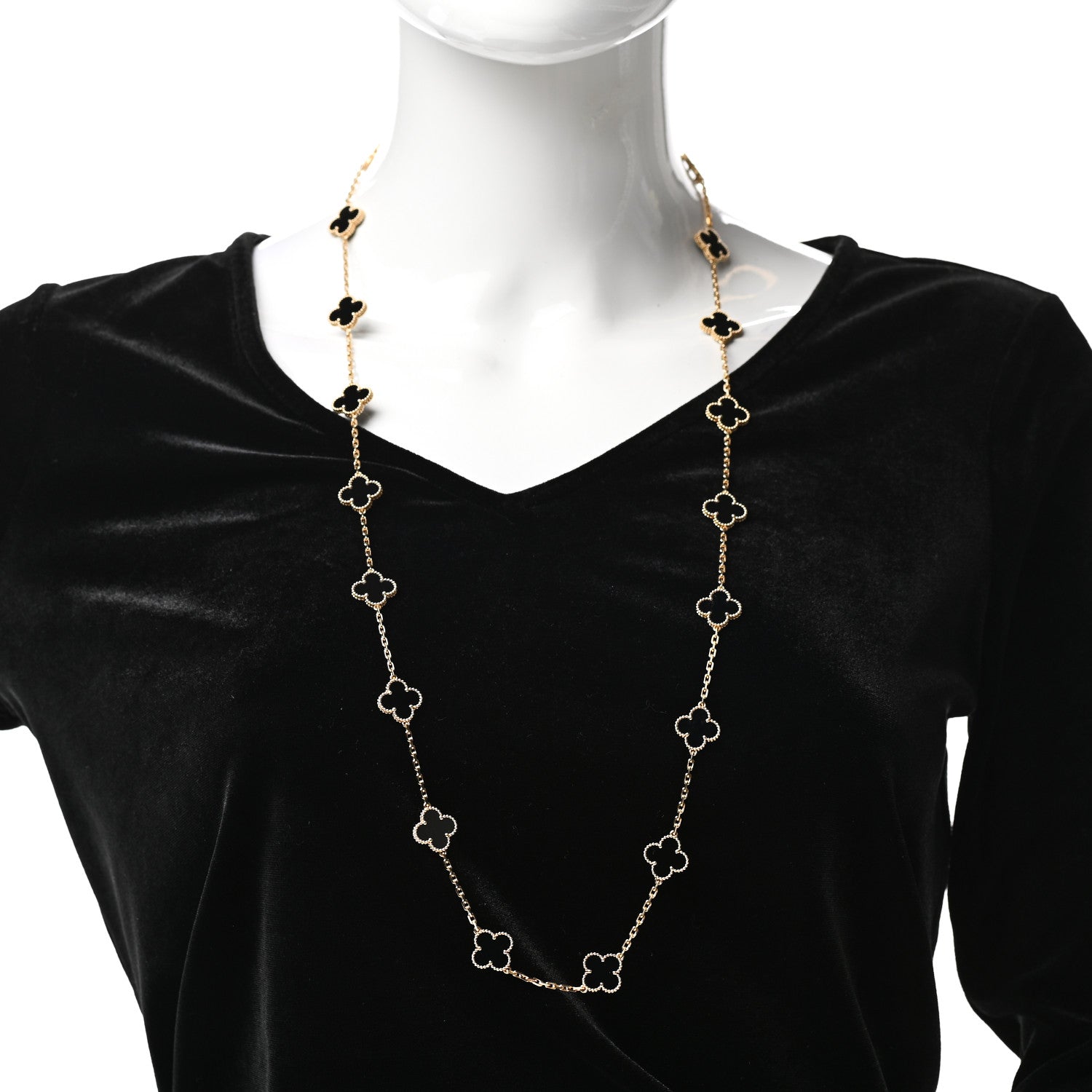 Van Cleef & Arpels 18K Yellow Gold Black Onyx 20 Motifs Vintage Alhambra Necklace 2 of 6