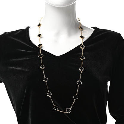 Van Cleef & Arpels 18K Yellow Gold Black Onyx 20 Motifs Vintage Alhambra Necklace 2 of 6