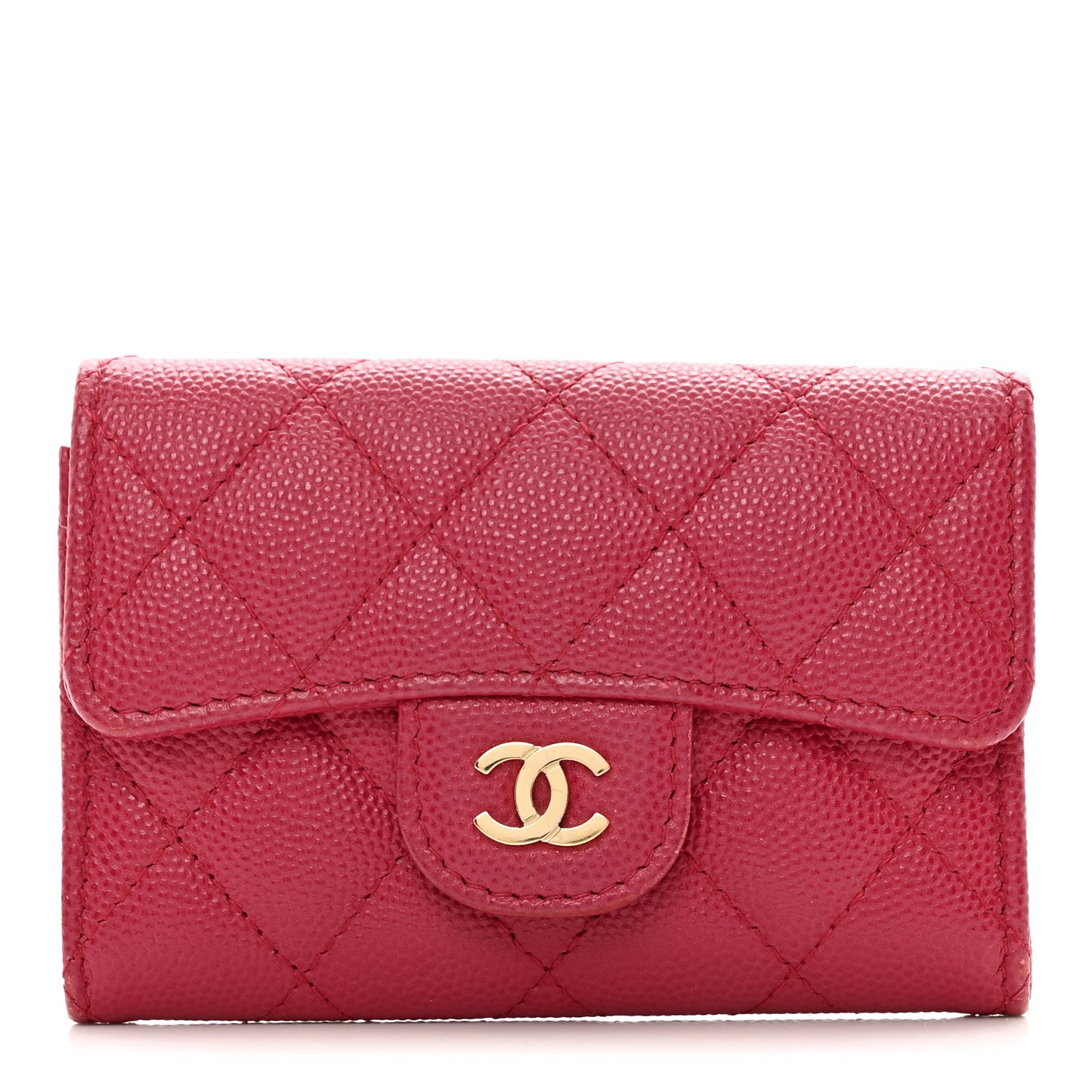 Chanel Caviar Quilted Flap Card Holder Wallet Dark Pink 1 of 12