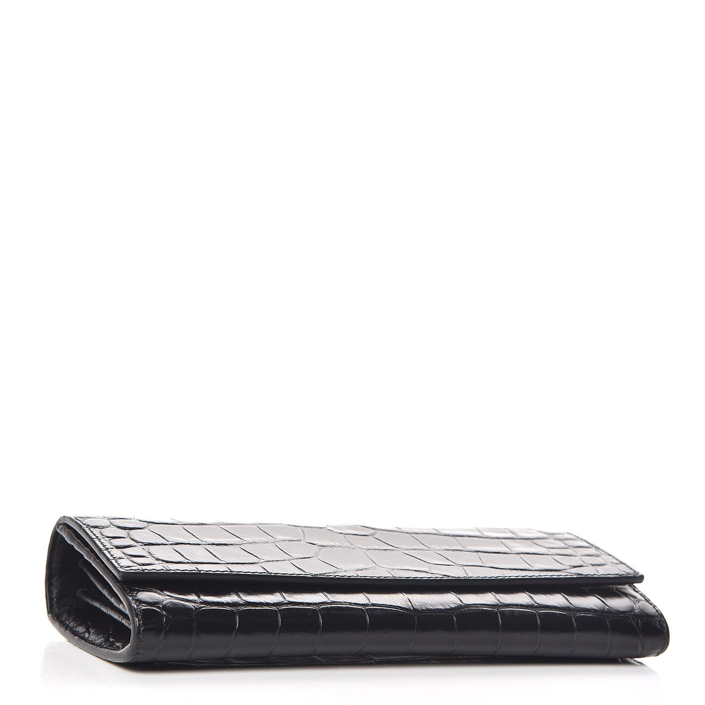 Crocodile Embossed Calfskin Large Flap Wallet Black