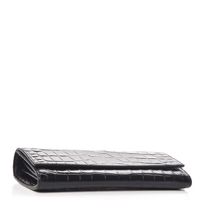 Celine Crocodile Embossed Calfskin Large Flap Wallet Black 4 of 8