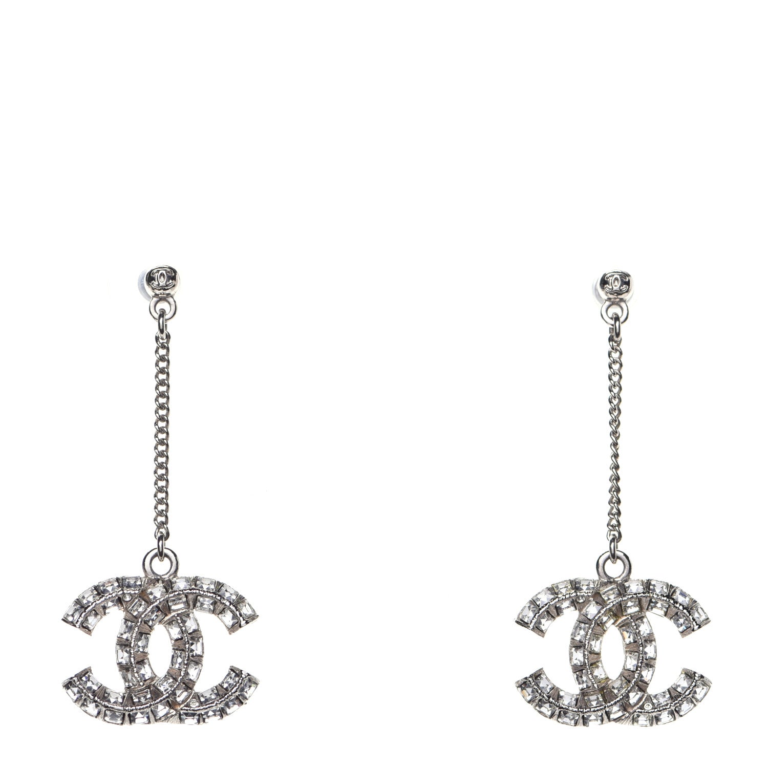 Chanel Baguette Crystal CC Drop Earrings Silver 1 of 6