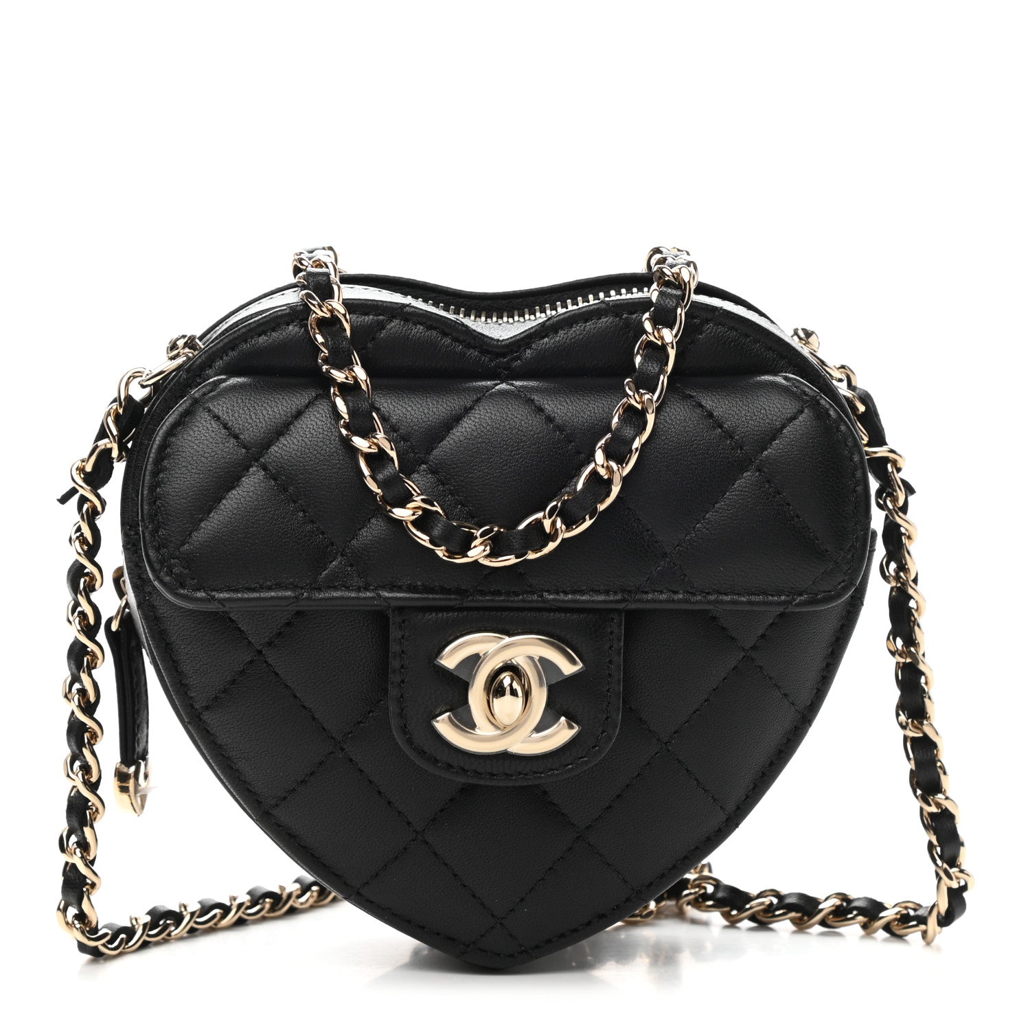 Chanel Lambskin Quilted CC In Love Heart Clutch With Chain Black 1 of 11
