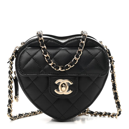 Chanel Lambskin Quilted CC In Love Heart Clutch With Chain Black 1 of 11