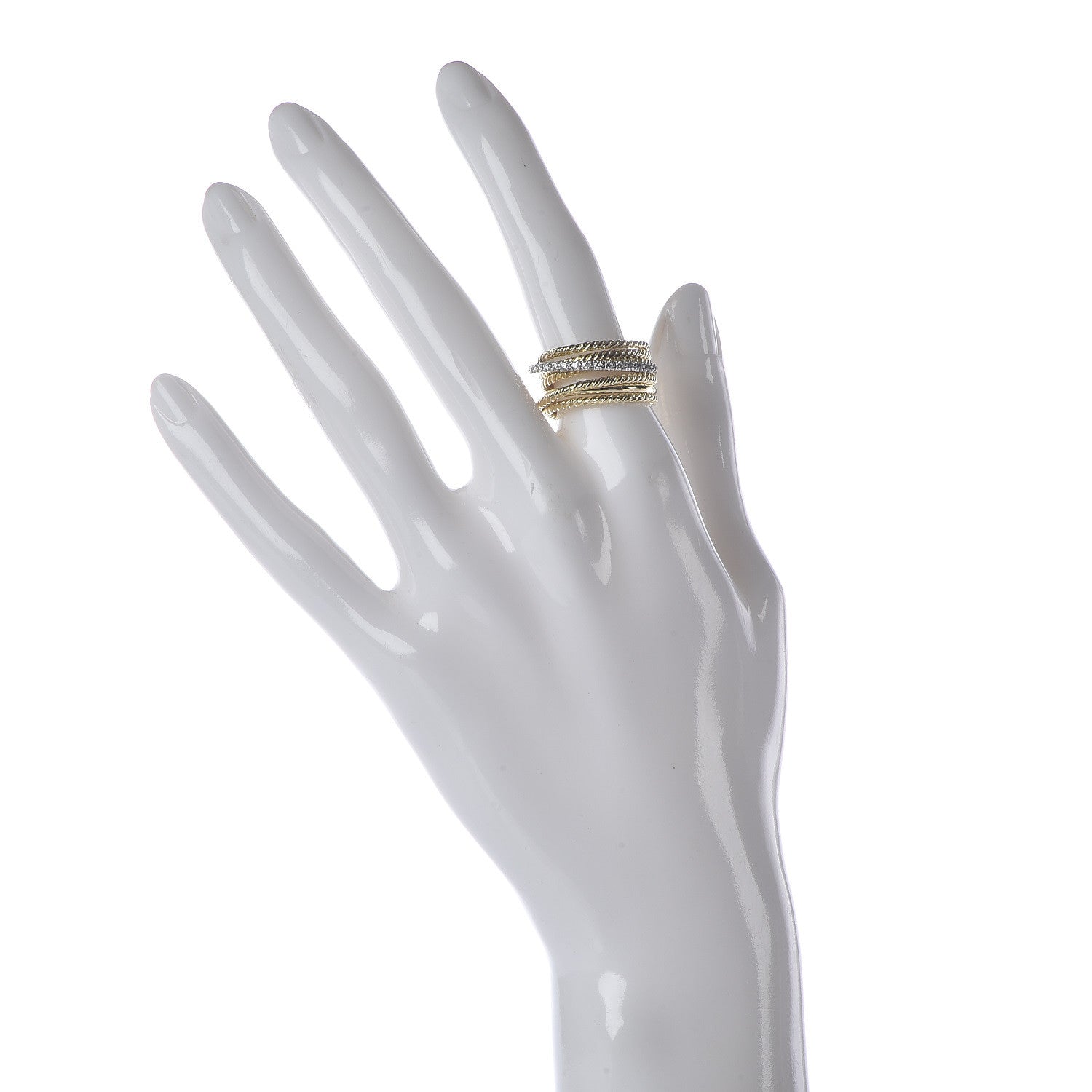 David Yurman 18K Yellow Gold Diamond 11mm Wide Crossover Ring 54 6.75 2 of 5