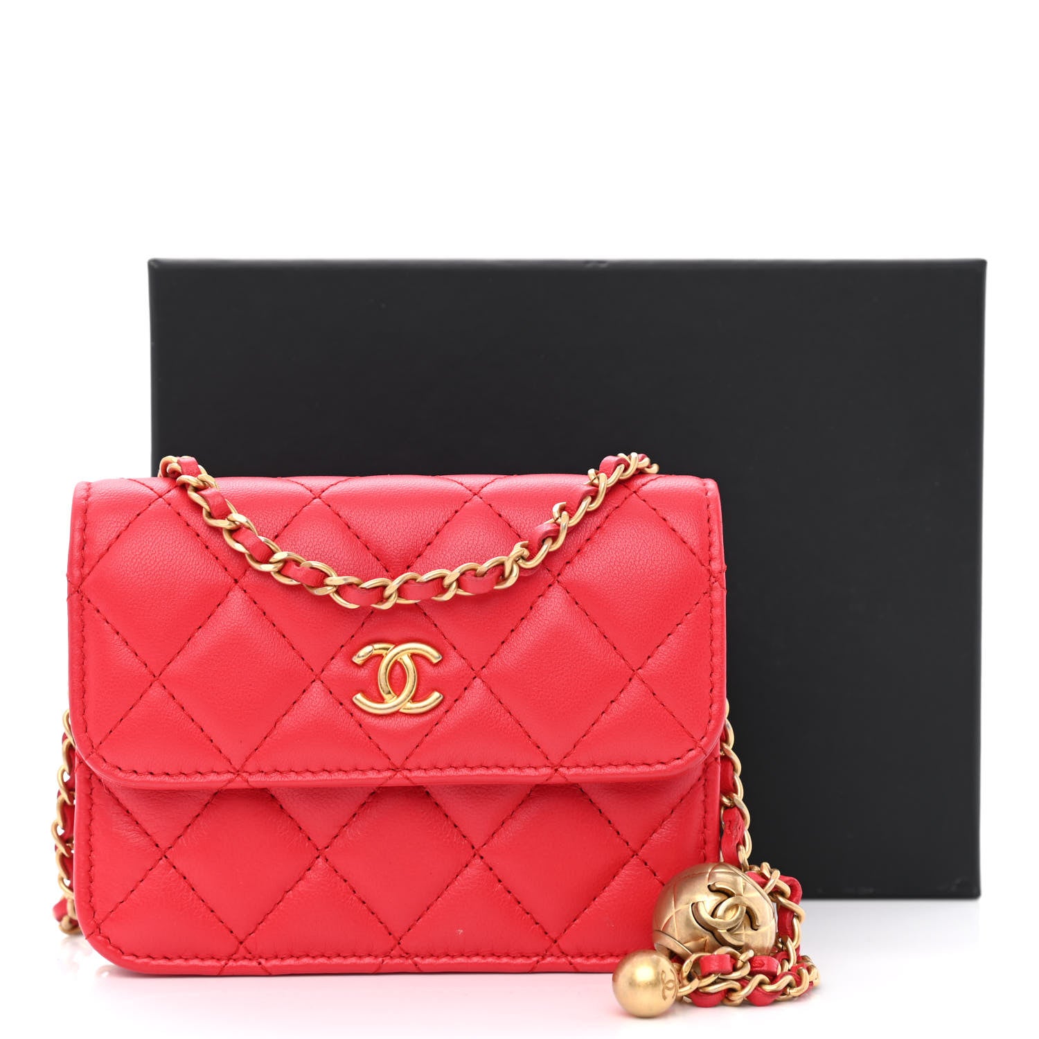 Chanel Lambskin Quilted Pearl Crush Clutch With Chain Red 12 of 12
