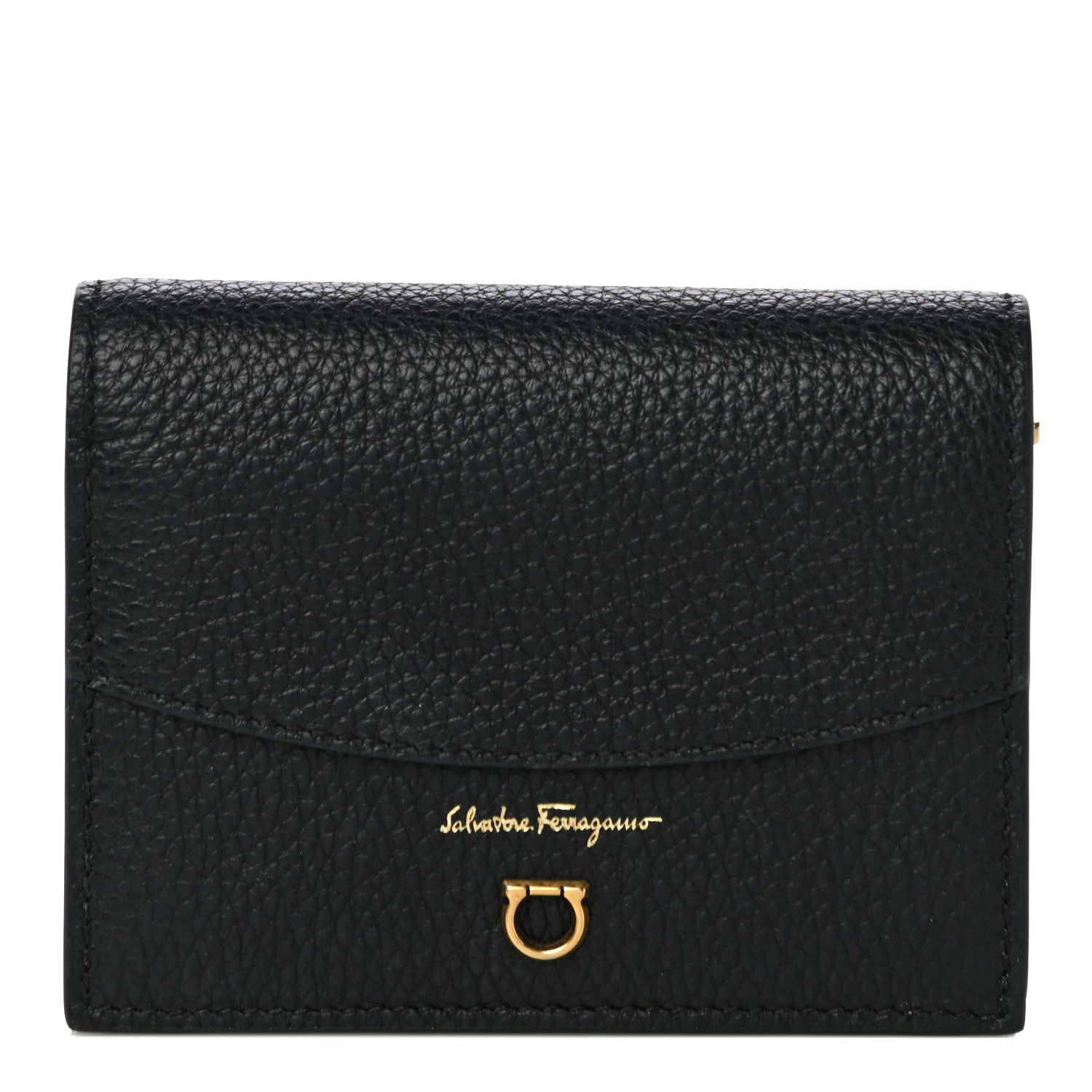 Salvatore Ferragamo Grained Calfskin Gancini Wallet Black 1 of 10