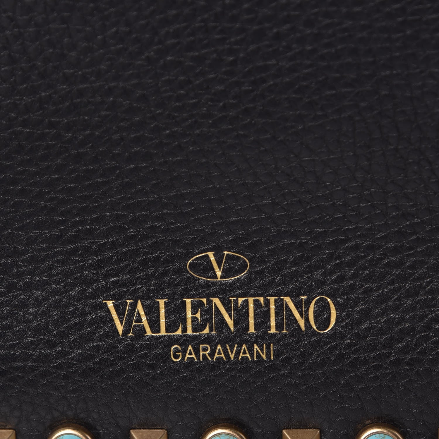 Valentino Garavani Pebbled Calfskin Turquoise Medium Guitar Strap Rockstud Rolling Flap Saddle Bag Black 7 of 9