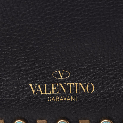 Valentino Garavani Pebbled Calfskin Turquoise Medium Guitar Strap Rockstud Rolling Flap Saddle Bag Black 7 of 9