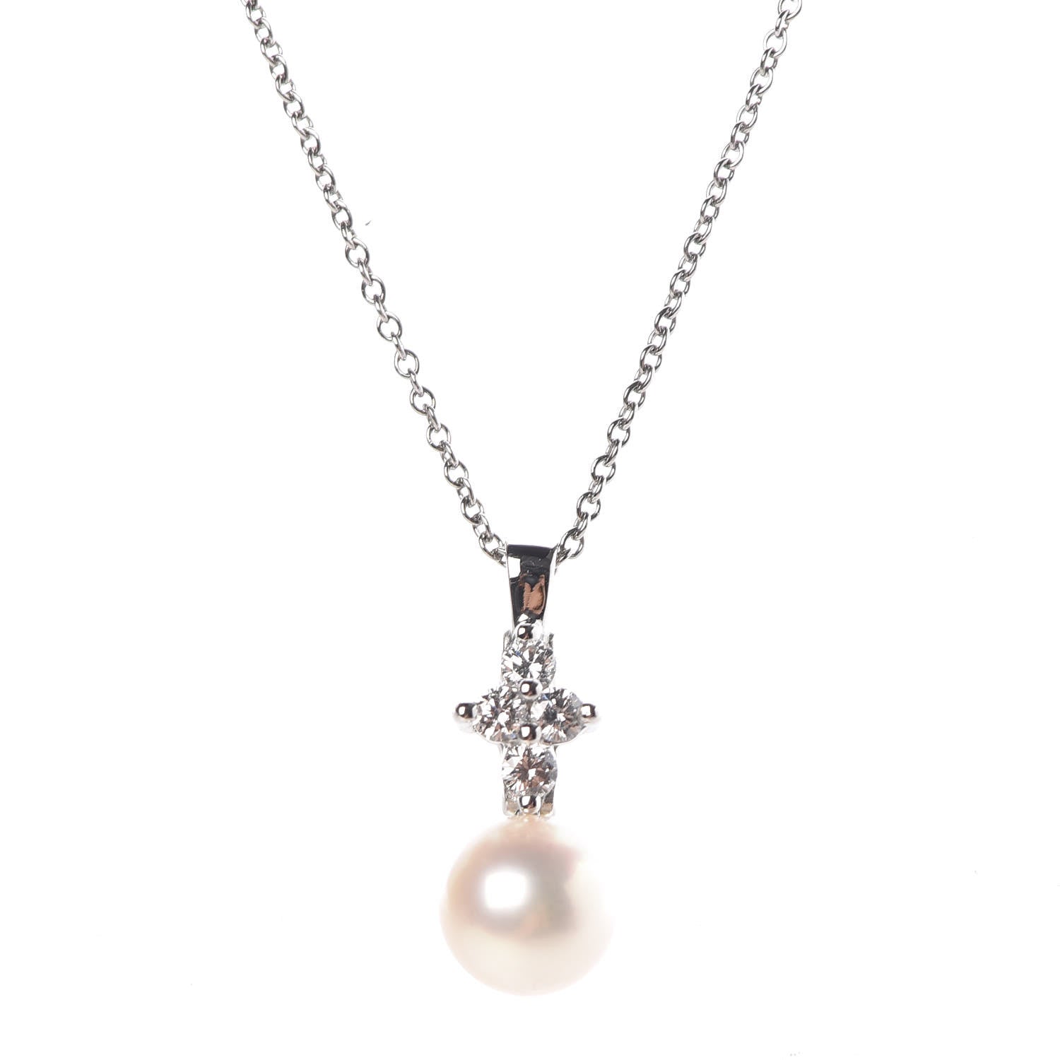Tiffany Platinum Pearl Diamond Pendant Necklace 4 of 7