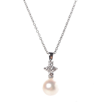 Tiffany Platinum Pearl Diamond Pendant Necklace 4 of 7