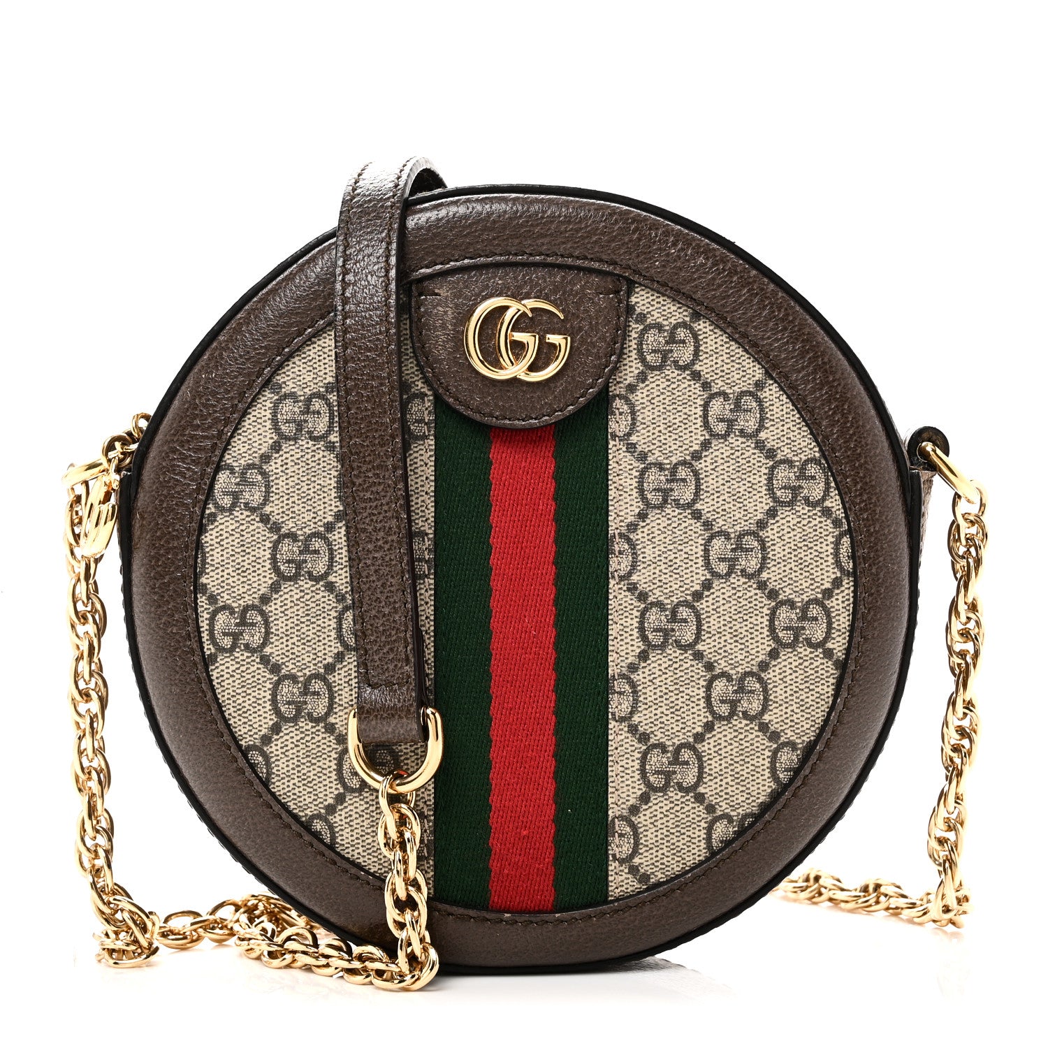 Gucci GG Supreme Monogram Web Mini Ophidia Round Shoulder Bag Brown 1 of 10