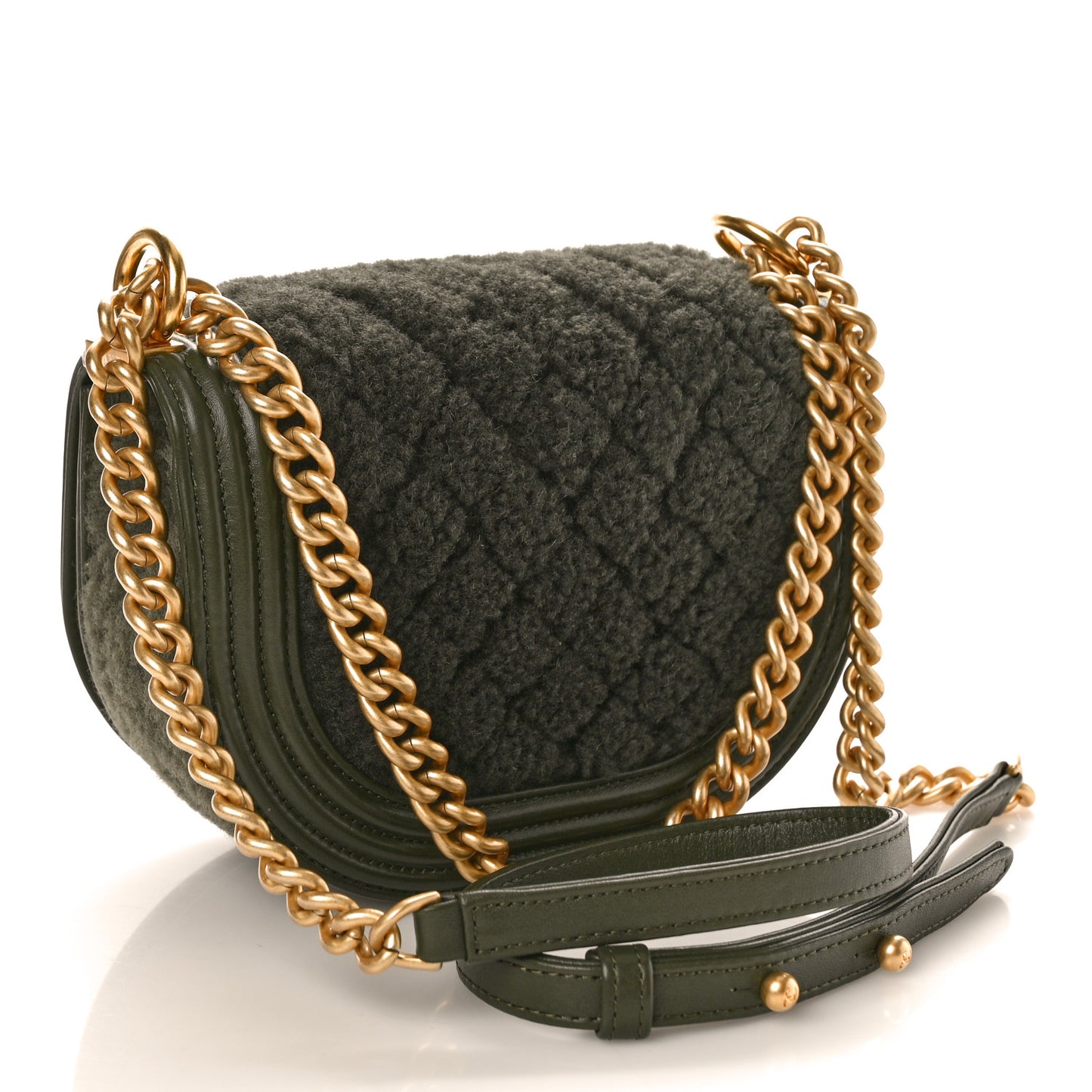 Calfskin Shearling Quilted Small Boy Messenger Bag Khaki