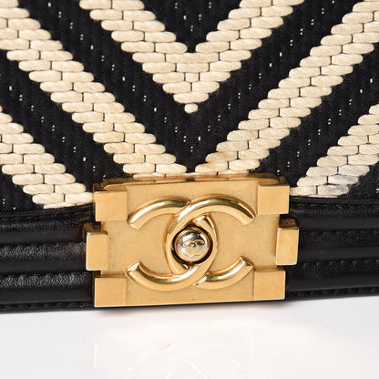 Chanel Fabric Chevron Braided Medium Boy Flap Black White 11 of 11