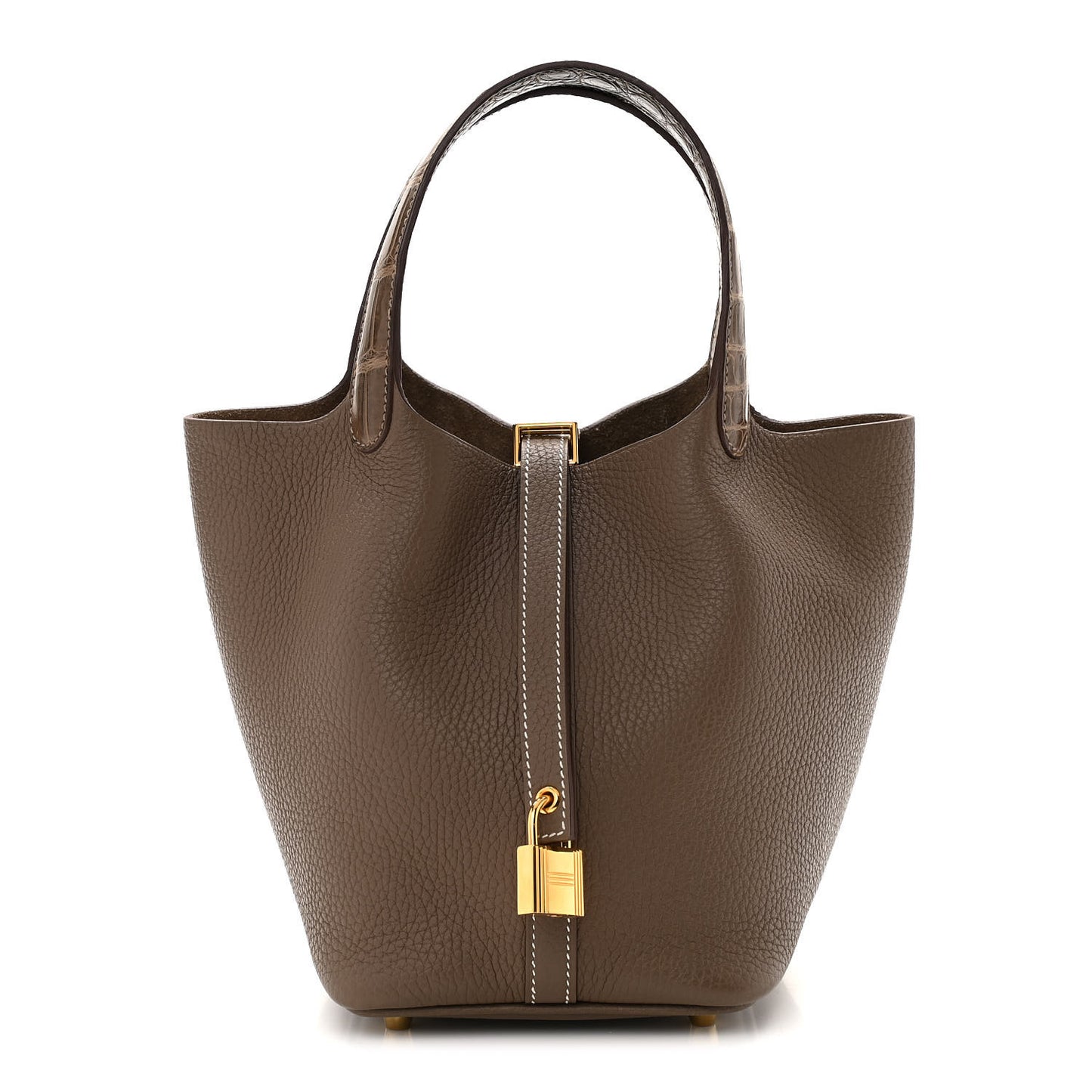 Taurillon Clemence Matte Alligator Picotin Lock Touch 18 PM Etoupe