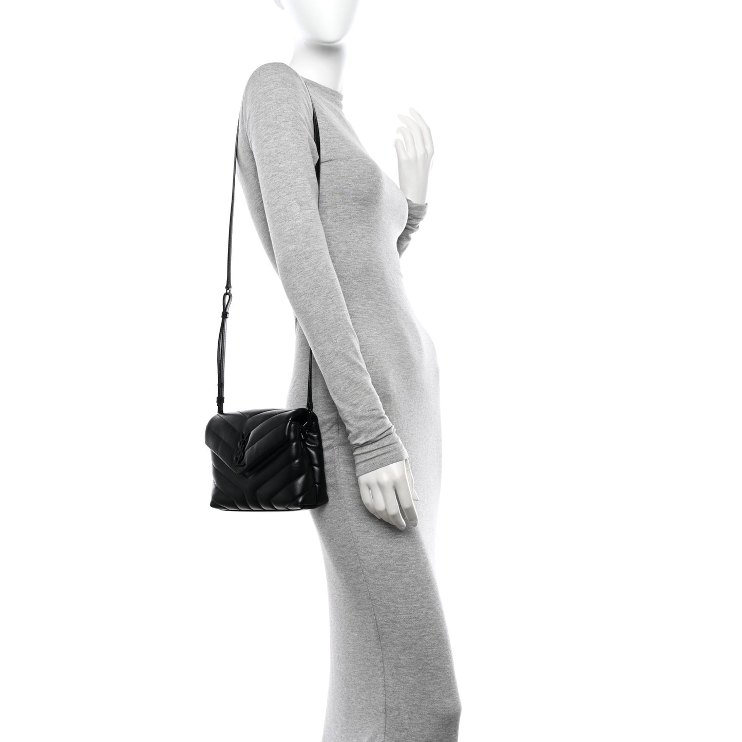 Calfskin Y Quilted Monogram Monochrome Toy Loulou Crossbody Bag Black