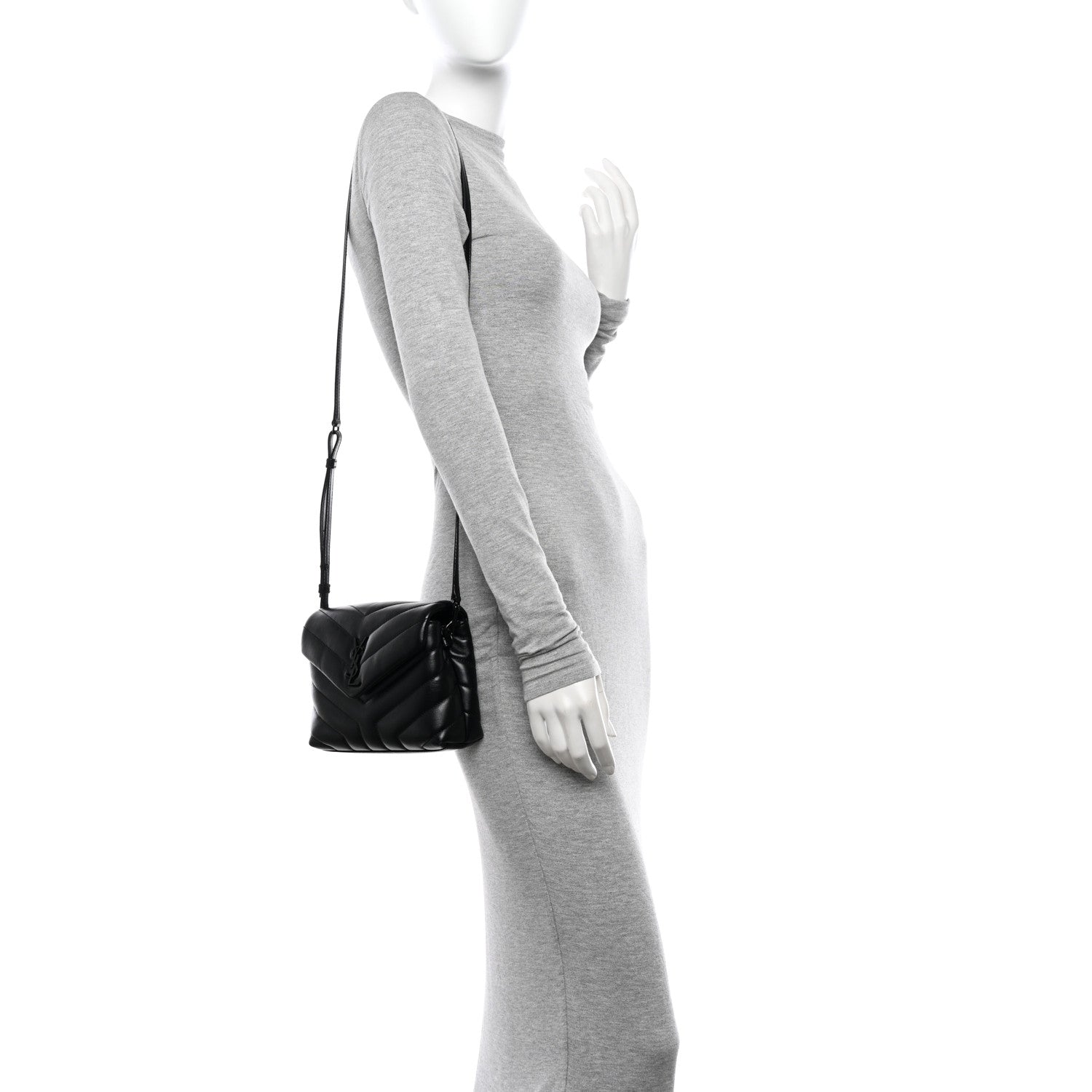 Saint Laurent Calfskin Y Quilted Monogram Monochrome Toy Loulou Crossbody Bag Black 2 of 10