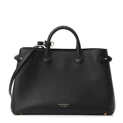 Burberry Grainy Calfskin House Check Large Banner Tote Black 1 of 11