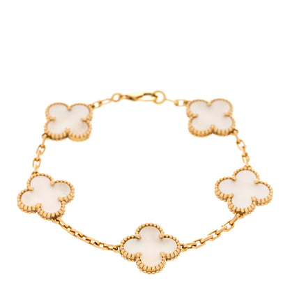 Van Cleef & Arpels 18K Yellow Gold Mother of Pearl 5 Motifs Vintage Alhambra Bracelet 1 of 5