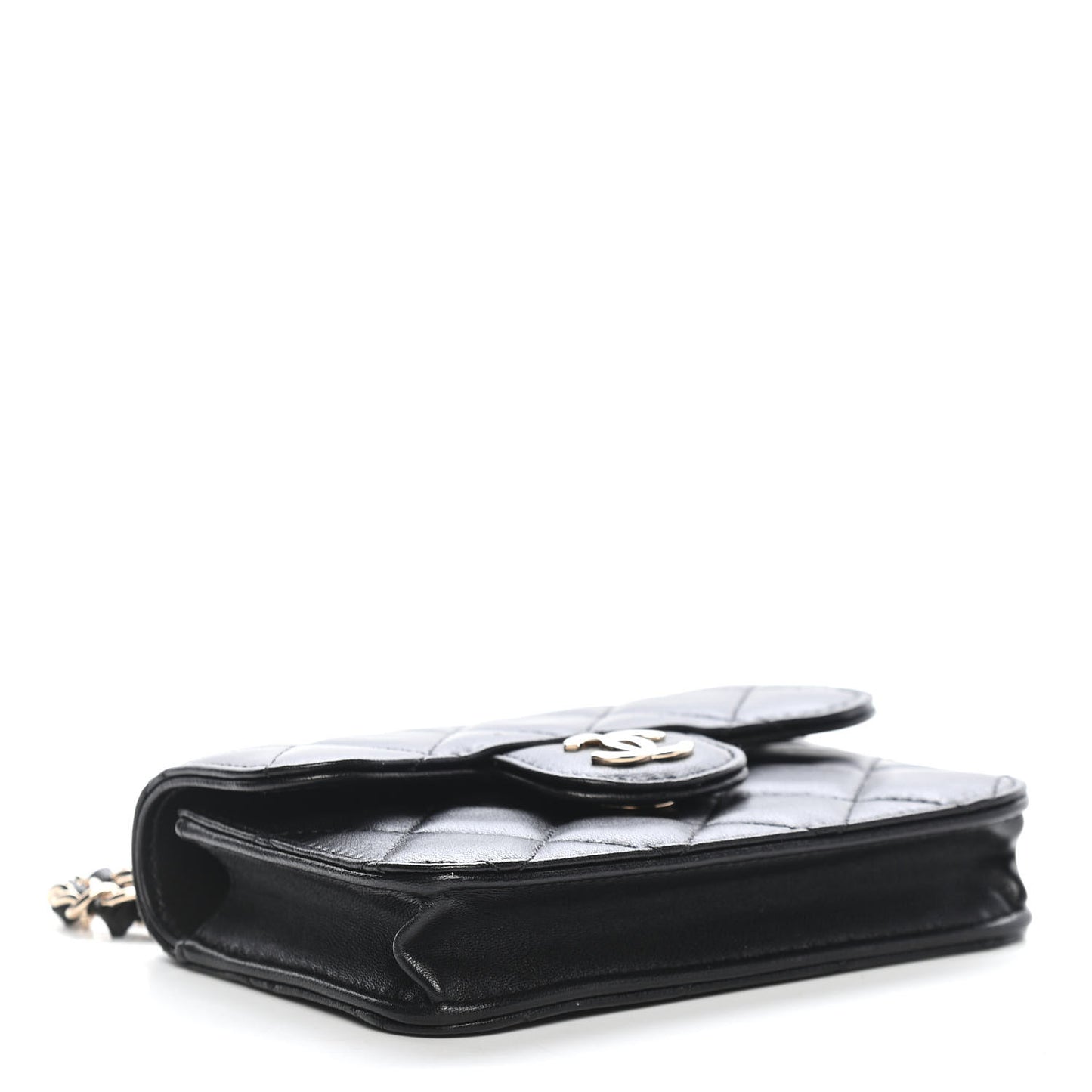 Lambskin Quilted Top Handle Flap Coin Purse With Chain Black