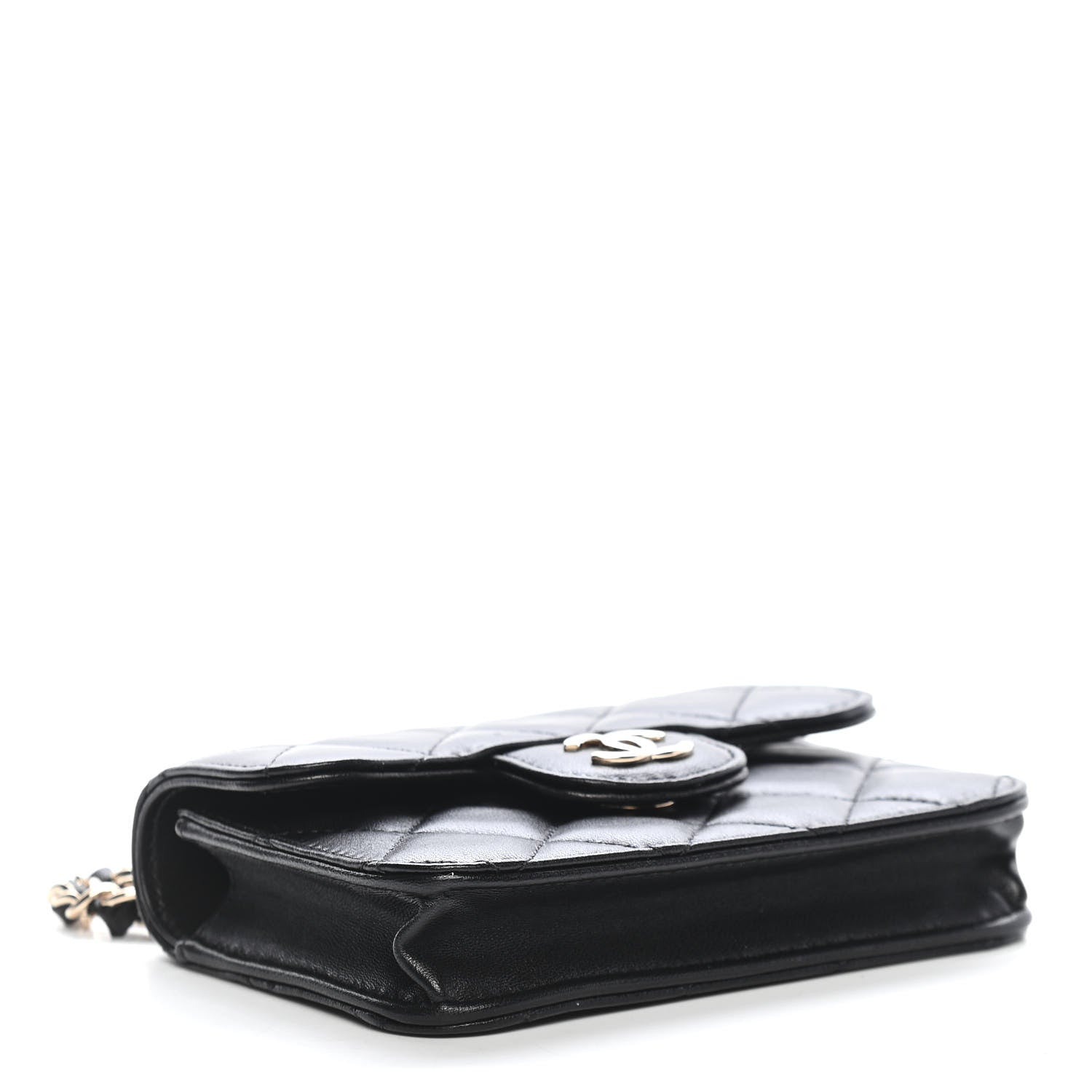 Chanel Lambskin Quilted Top Handle Flap Coin Purse With Chain Black 4 of 10