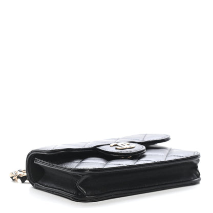 Chanel Lambskin Quilted Top Handle Flap Coin Purse With Chain Black 4 of 10