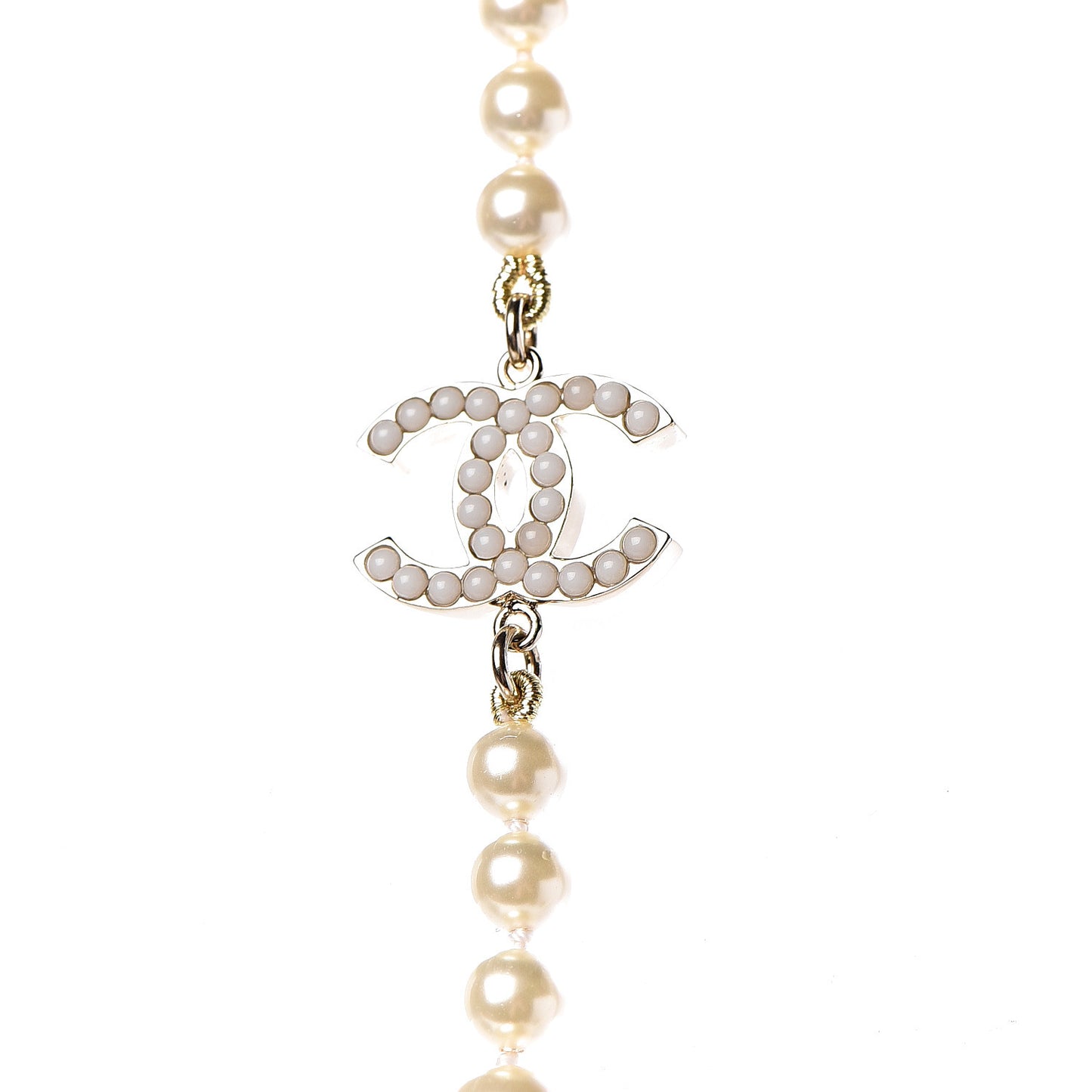 Graduated Pearl CC Long Necklace Light Gold