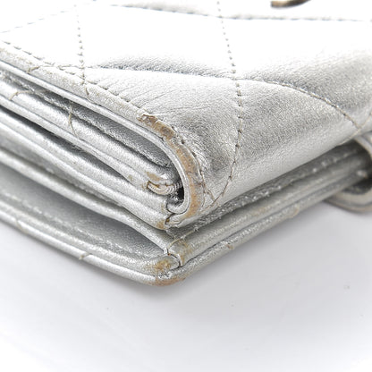 Chanel Metallic Lambskin Quilted Compact French Flap Wallet Silver 14 of 15