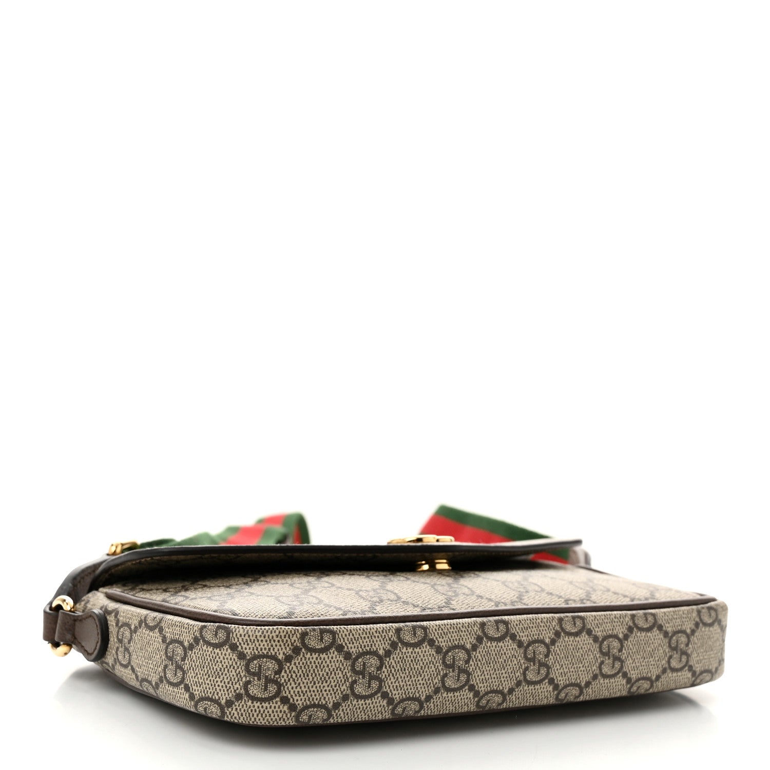 Gucci GG Supreme Monogram Textured Dollar Calfskin Web Mini Ophidia Envelope Shoulder Bag Beige Ebony 3 of 10