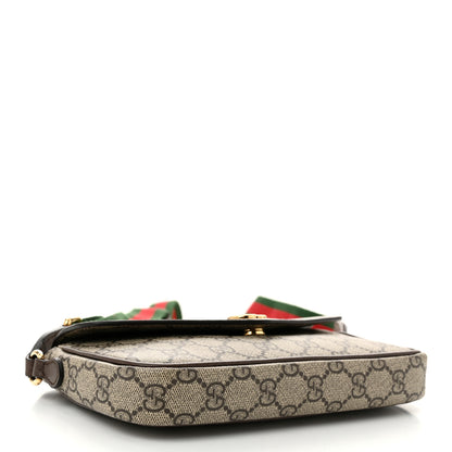 Gucci GG Supreme Monogram Textured Dollar Calfskin Web Mini Ophidia Envelope Shoulder Bag Beige Ebony 3 of 10
