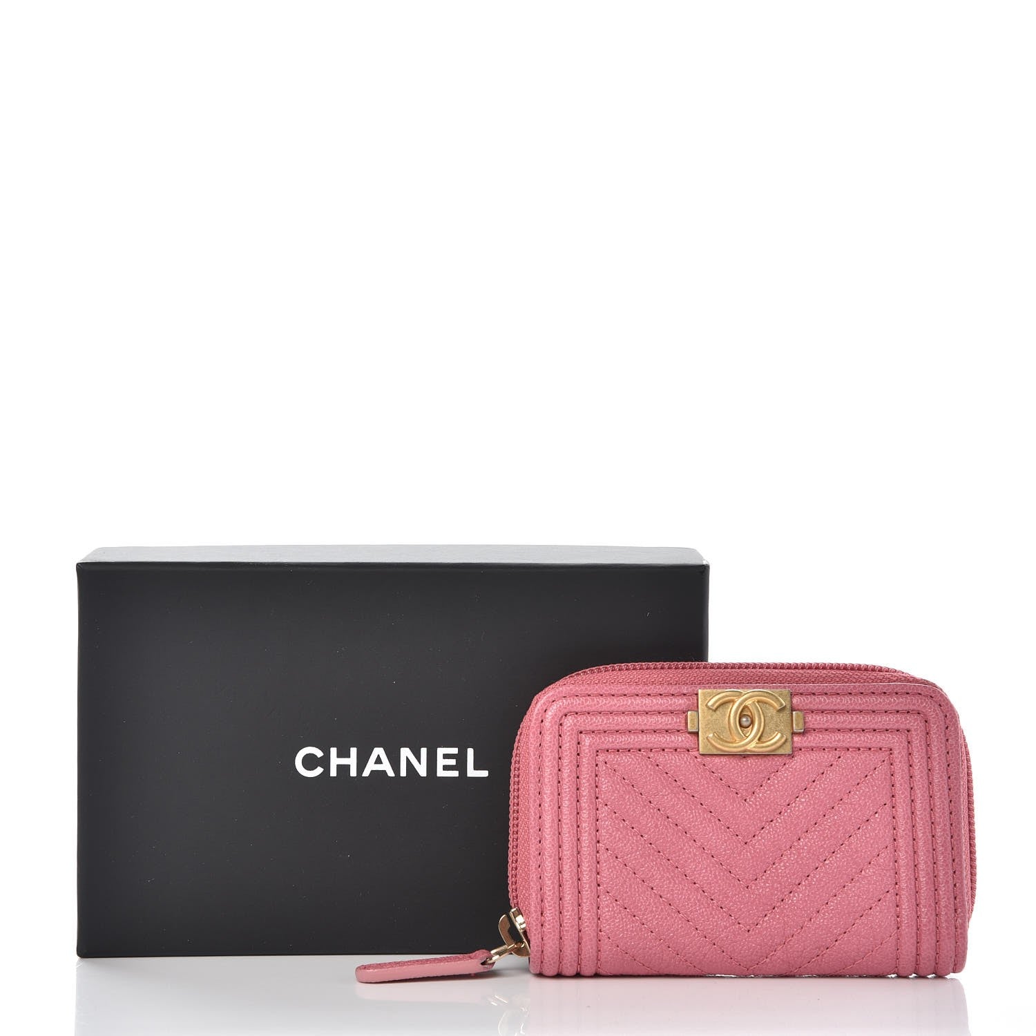 Chanel Caviar Chevron Zip Around Boy Coin Purse Wallet Dark Pink 8 of 8