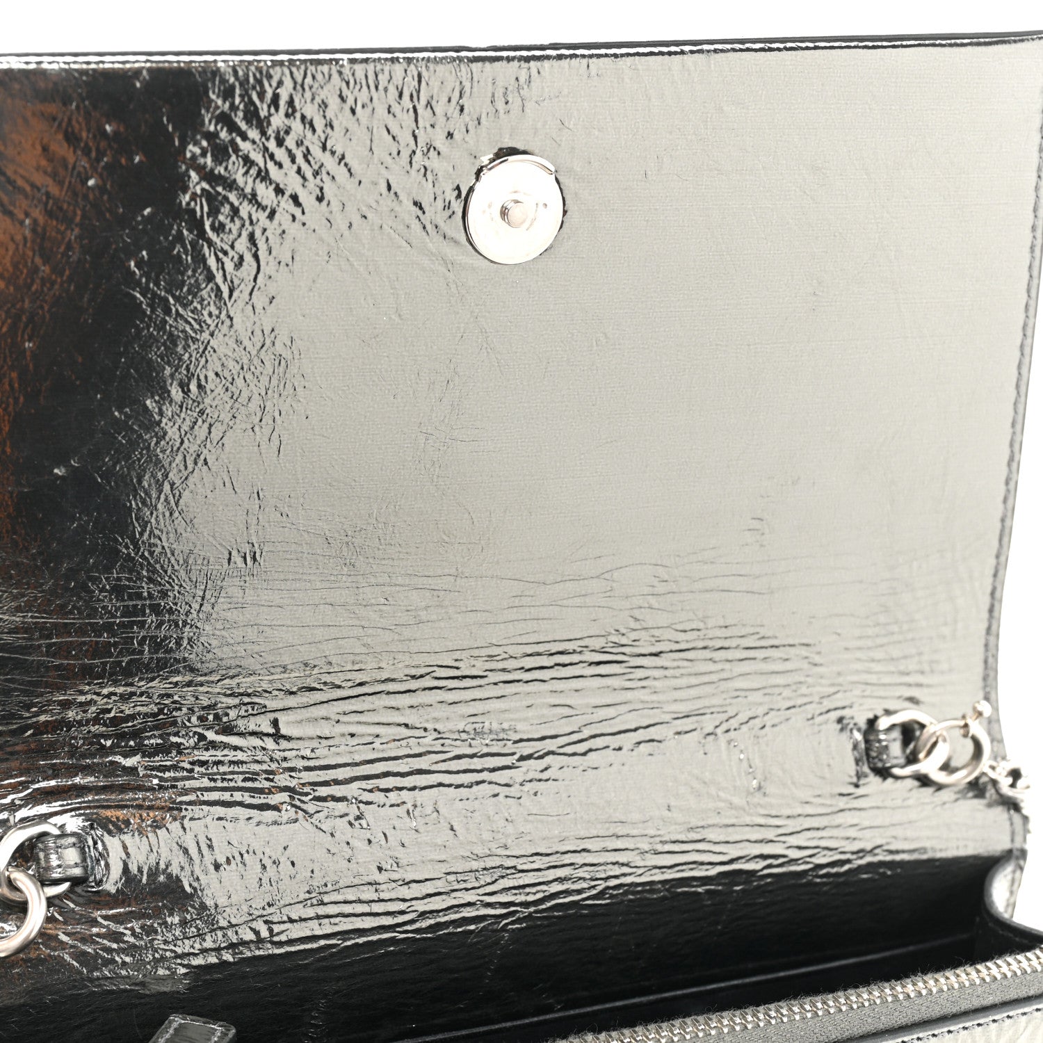 Saint Laurent Metallic Crackled Calfskin Kate Monogram Tassel Chain Wallet Antracite Black 14 of 20