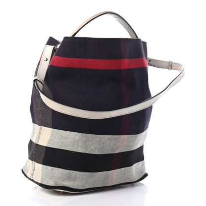 Burberry Navy Canvas Mega Check Medium Susanna Hobo White 2 of 8